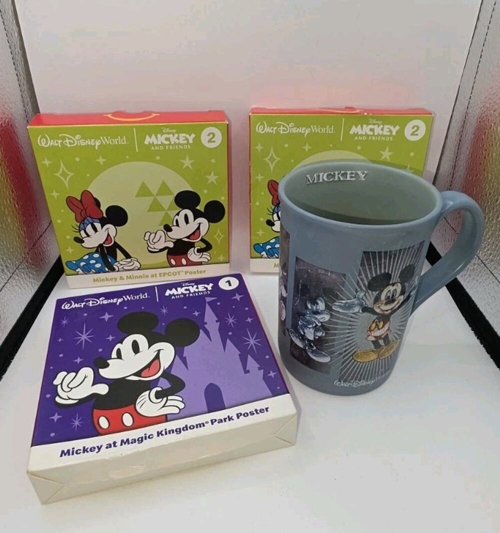 Disney McDonald's Mickey & Friends Poster Lot 3 Sealed + Walt Disney World Mug